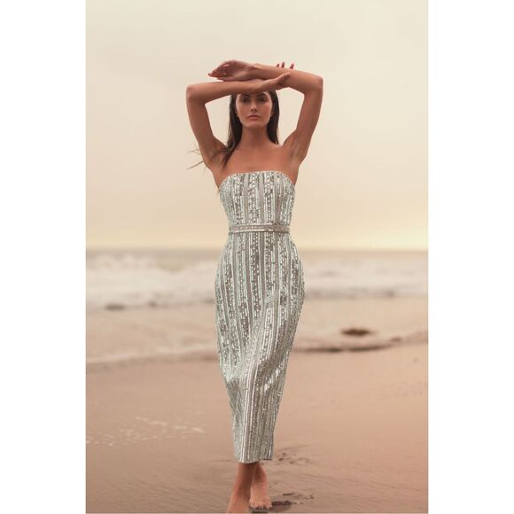 NWT MAC DUGGAL Embellished Strapless Column Dress Size US 10 $798 - Picture 1 of 12